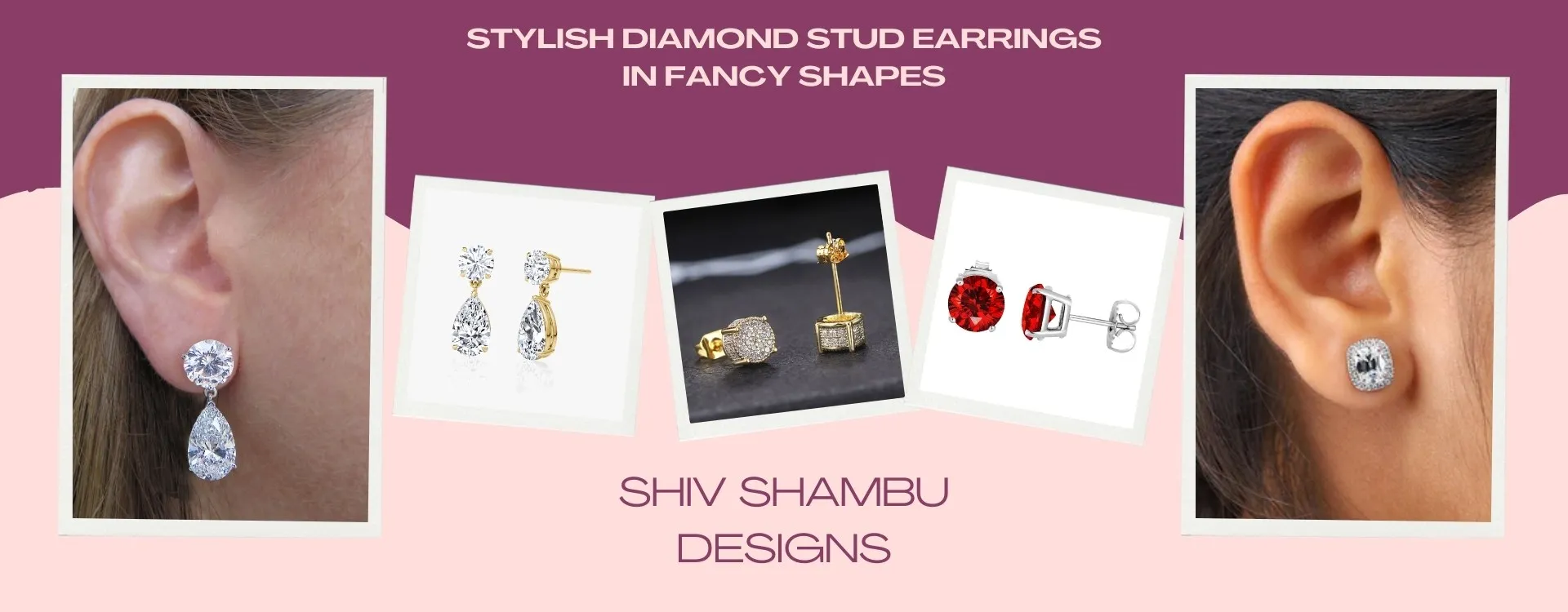 Stylish diamond stud earrings in fancy shapes